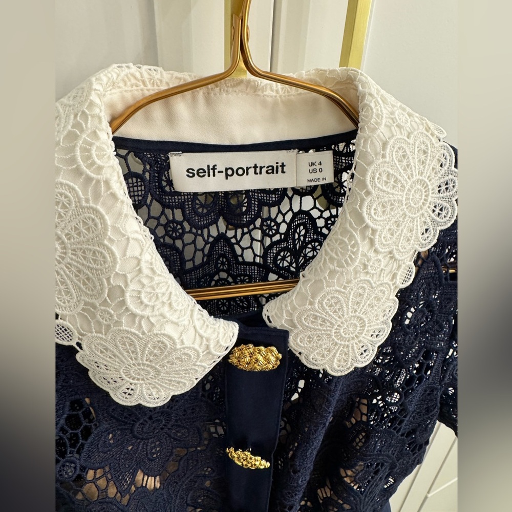 Self-Portrait navy floral guipure-lace midi dress - Picture 13 of 13